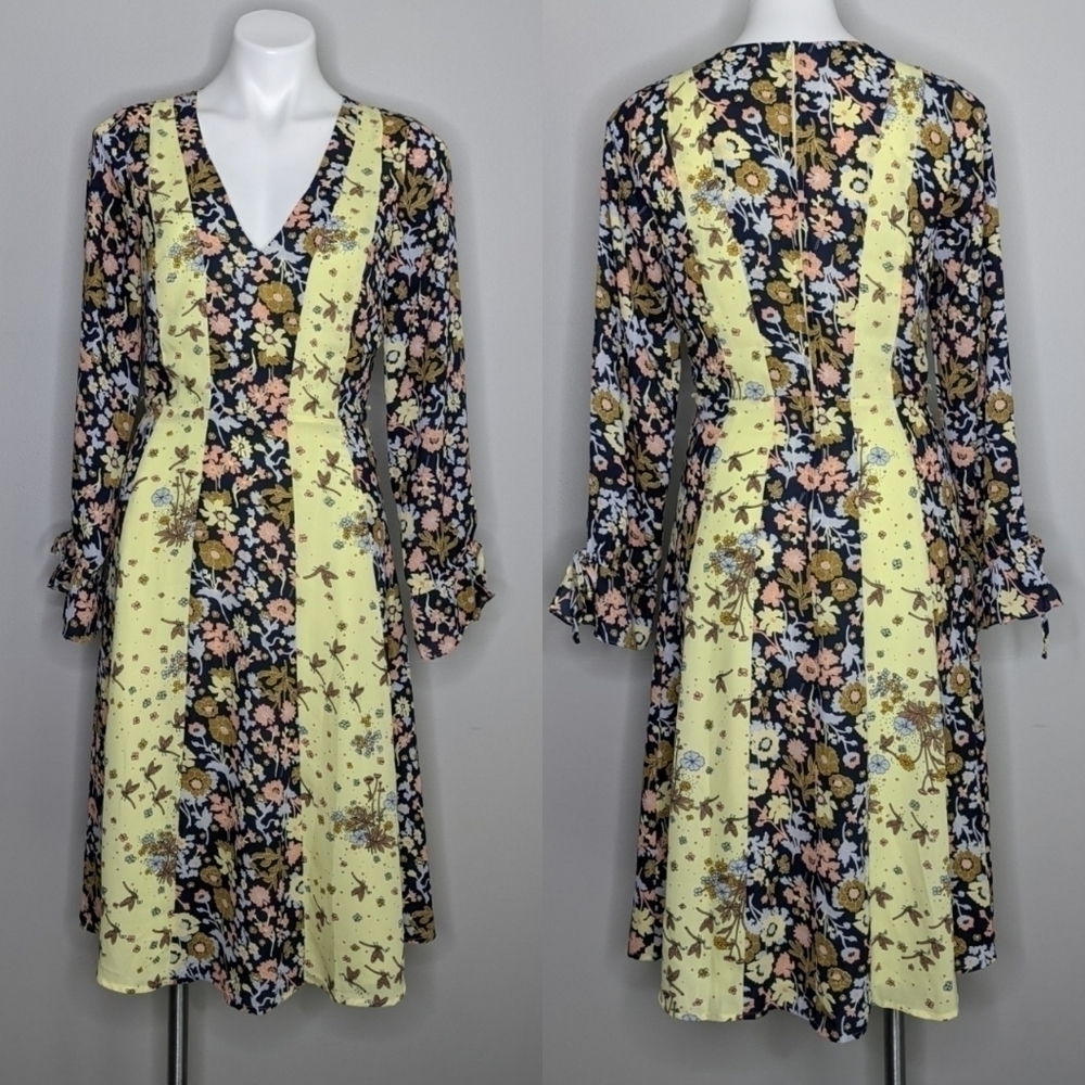 Modcloth Unique Persona yellow blue floral midi dress 6